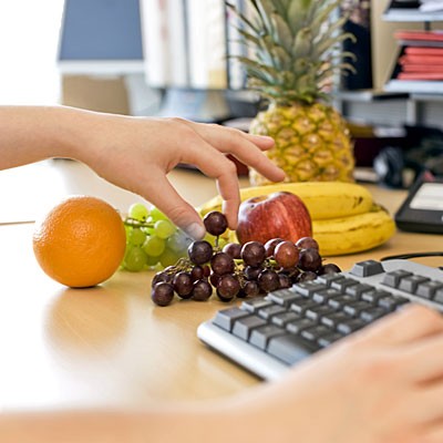 Stash fruit "Keep fruit at work. It helps during the I-need-chocolate part of the afternoon."